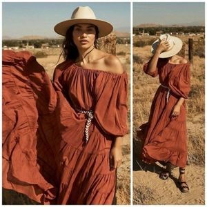 Anthropologie Rust Red Off-Shoulder Maxi Dress
